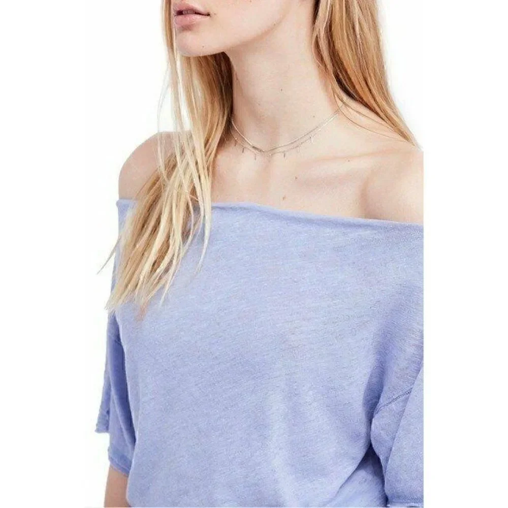 ‎Free People Blue Off-The-Shoulder Blouse Top M